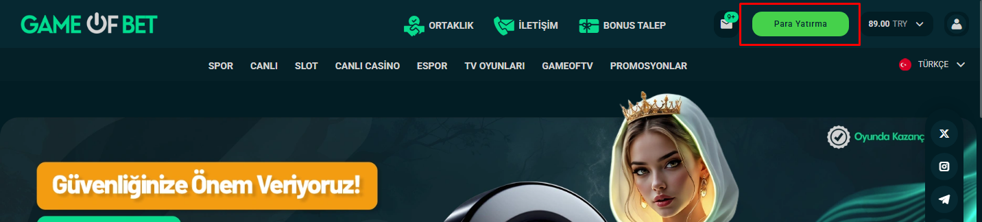 💵 Para Yatırma Butonuna Tıklayın